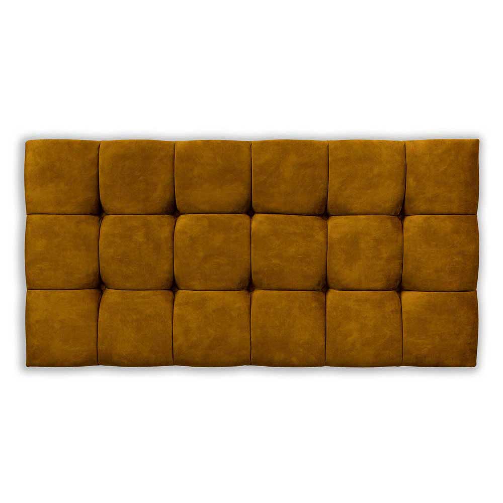 Tumeric / mustard yellow tufted design  headboard on a white background
