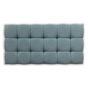 Jade wool tufted headboard on a white background
