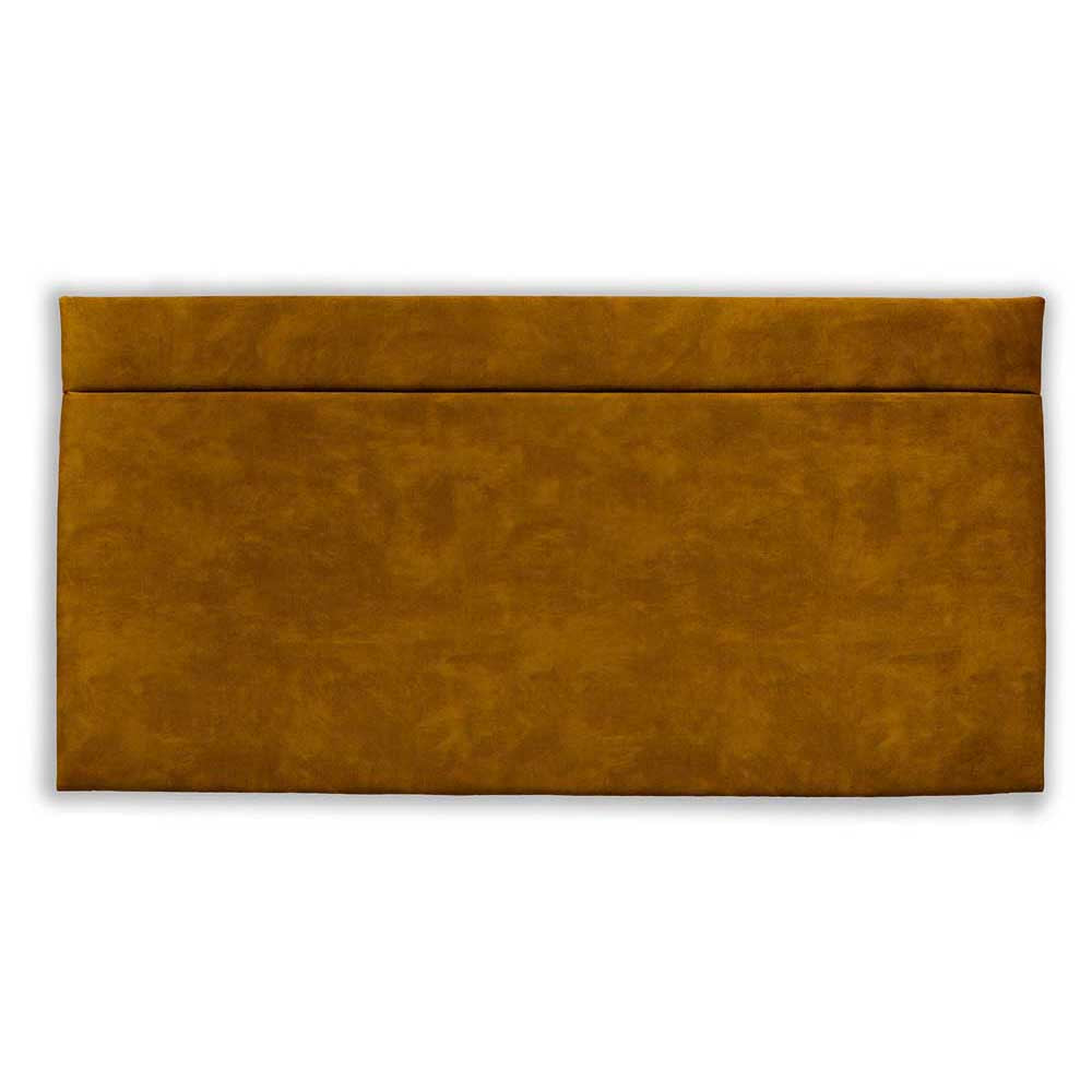 Tumeric (mustard yellow) velvet headboard on a white background 