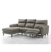 Gray sectional sofa with reclining feature on a white background