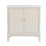 Beige cabinet with white marble countertop on a white background