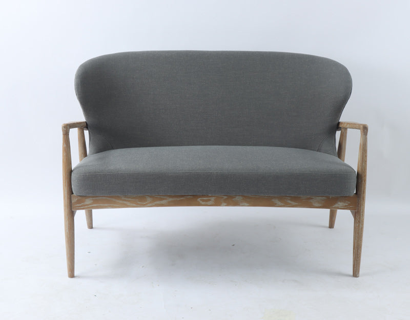 Front view of Bronte Grey 2 seater Oak Bentwood sofa