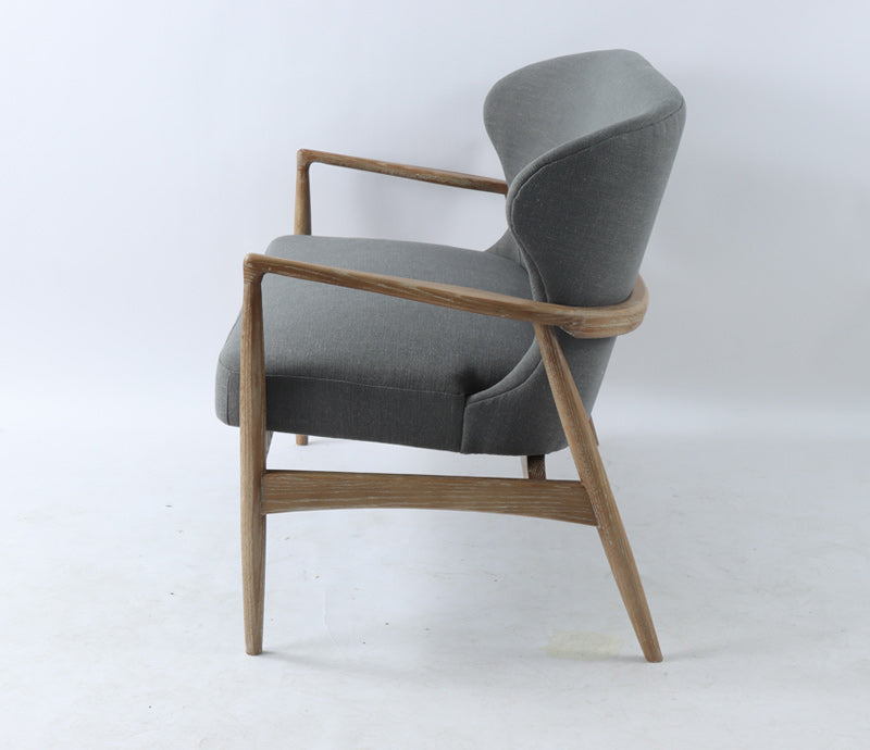 side view of Bronte Grey 2 seater Oak Bentwood sofa