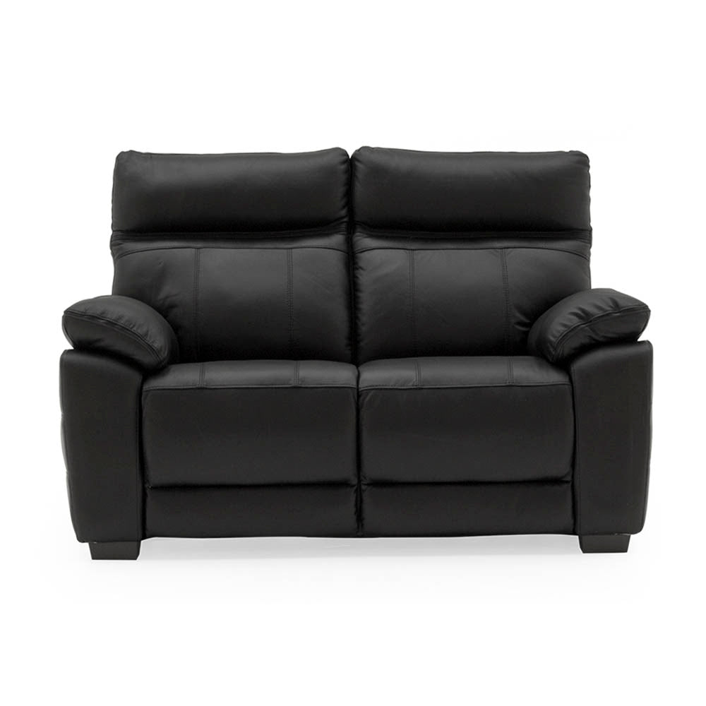 Black leather 2 seater sofa on a white background