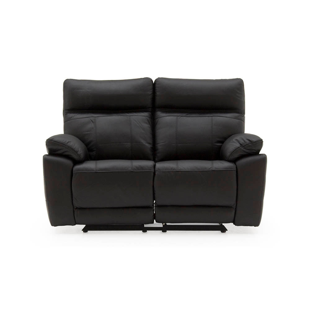 Black leather 2 seater reclining sofa on a white background