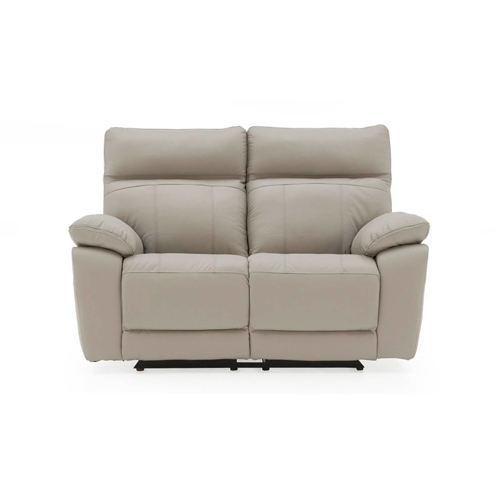 Grey leather reclining 2 seater sofa on a white background