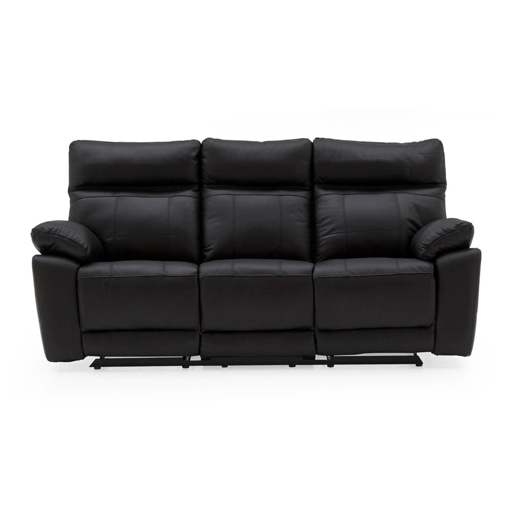 Black leather 3 seater manual recliner sofa on a white background