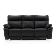 Black leather 3 seater manual recliner sofa on a white background