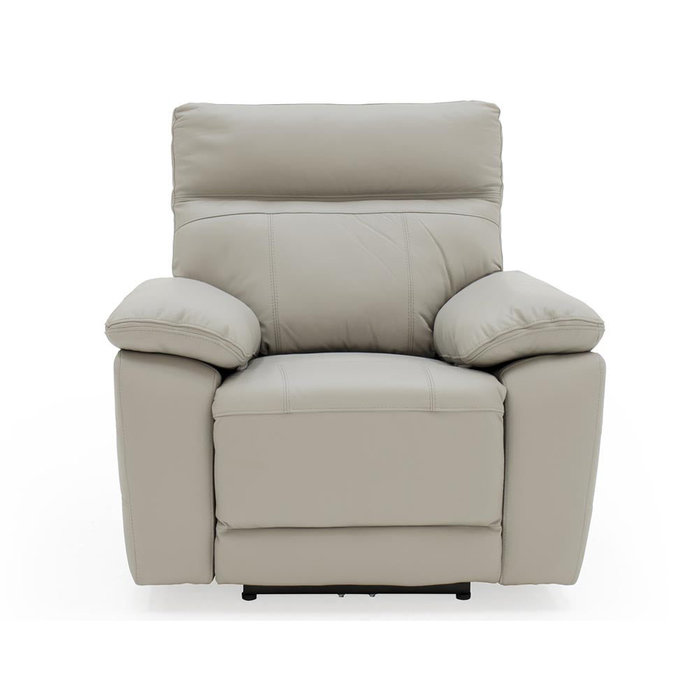 Light grey recliner chair on a white background