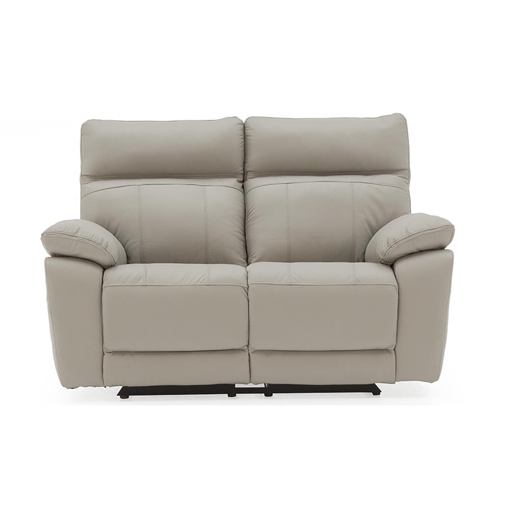 Light grey 2 seater leather sofa on a white background