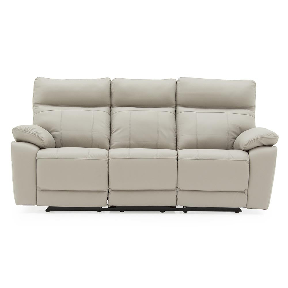 Light grey 3 seater manual reclining sofa on a white background