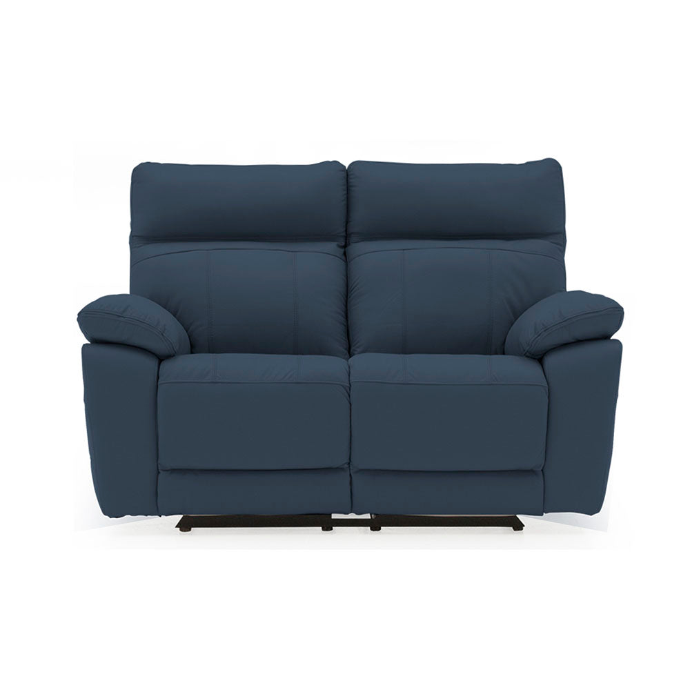 Blue electric 2 seater recliner sofa on a white background