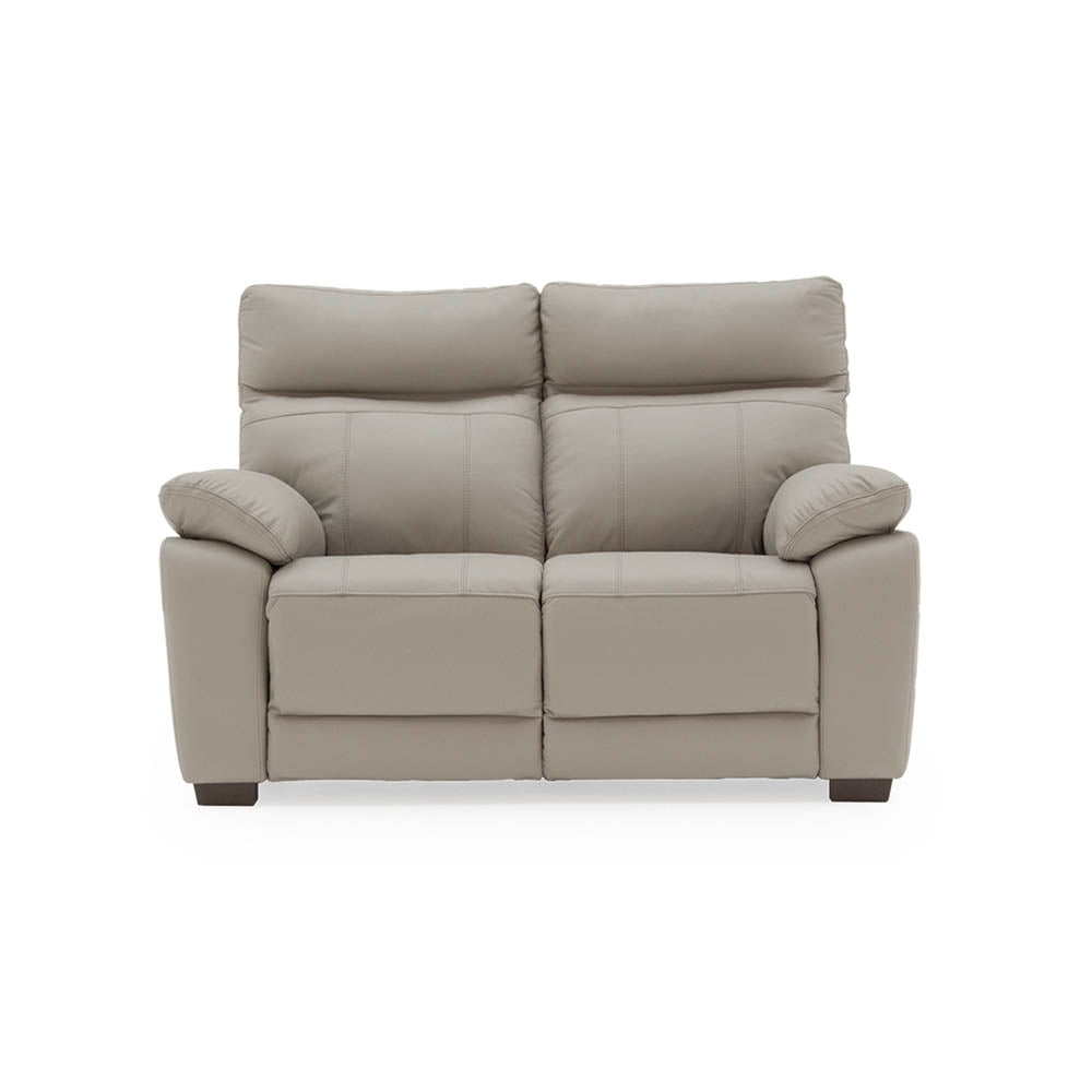 Light grey 2 seater leather sofa on a white background