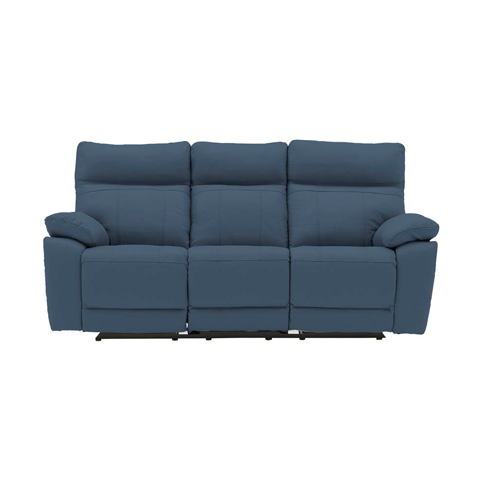Blue 3 seater electric recliner sofa on a white background