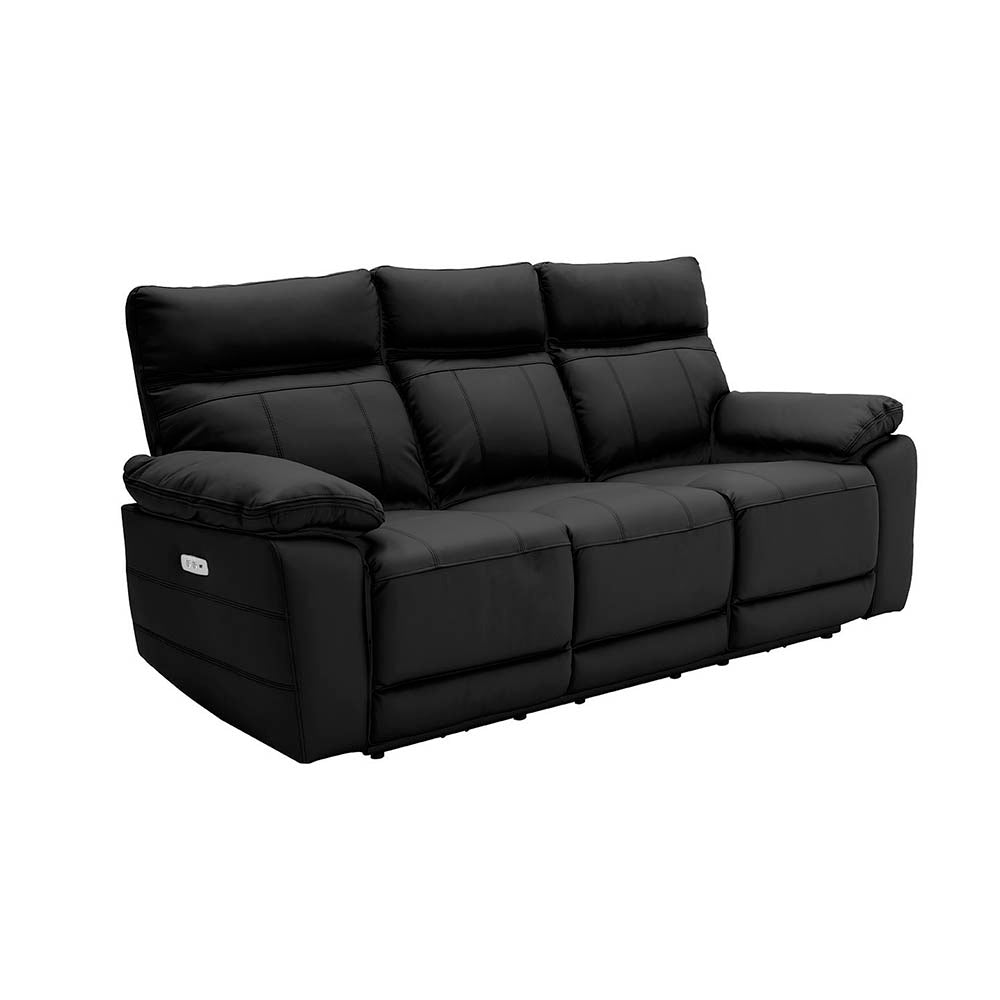 Black 3 seater leather electric reclining sofa on a white background