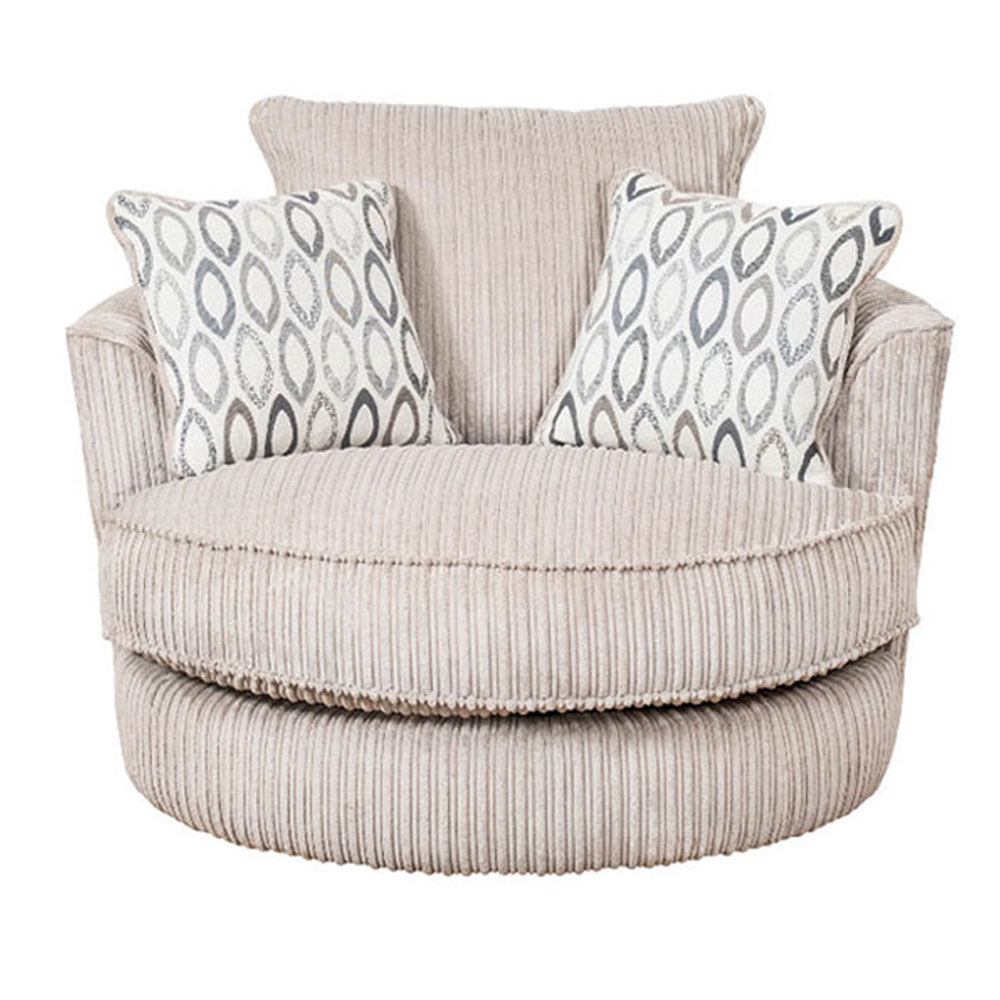 Luna Swivel Cuddler Chair in Cord Fabric by Bouyant Upholstery