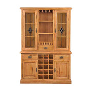 Wooden cabinet with glass doors and wine rack on a white background