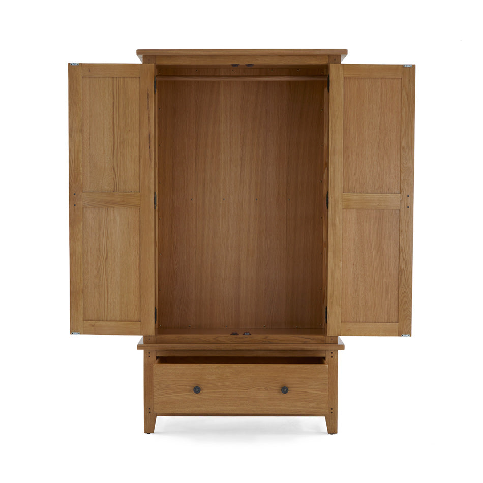 Burford 2 Door Wardrobe with Drawer from Front with doors and drawer open