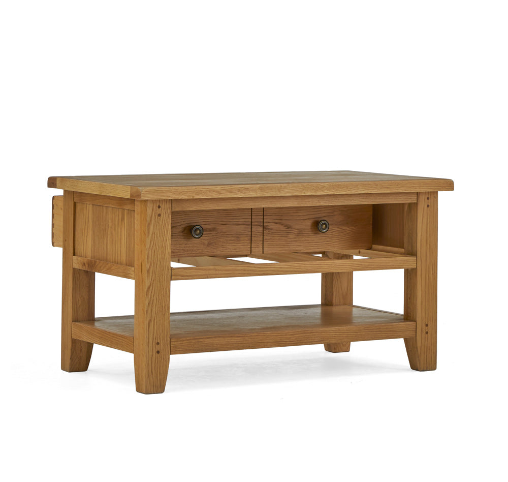 Burford Small Coffee Table with drawer open front side view