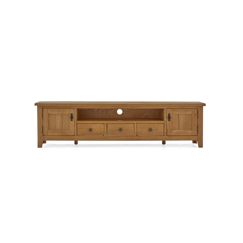 Burford Extra Large TV Unit with Doors and Drawers Open - Front view