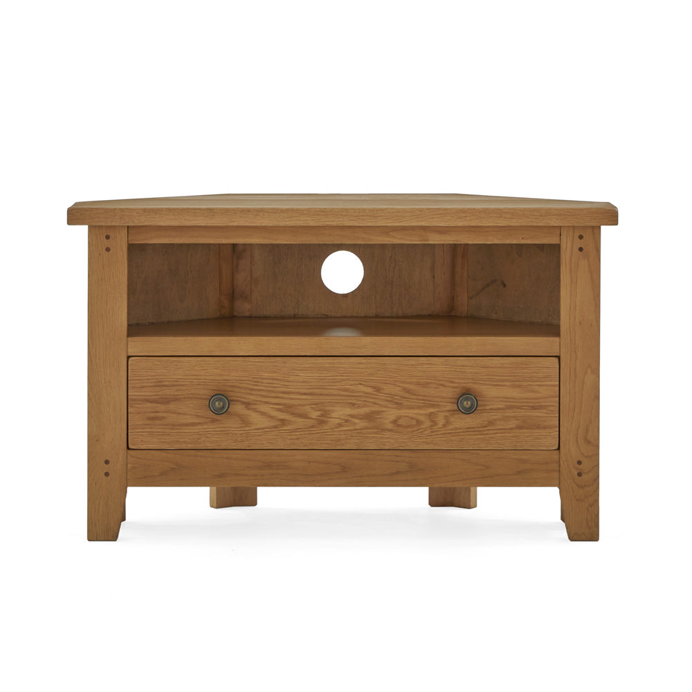 Burford corner TV Unit with Drawer Front view