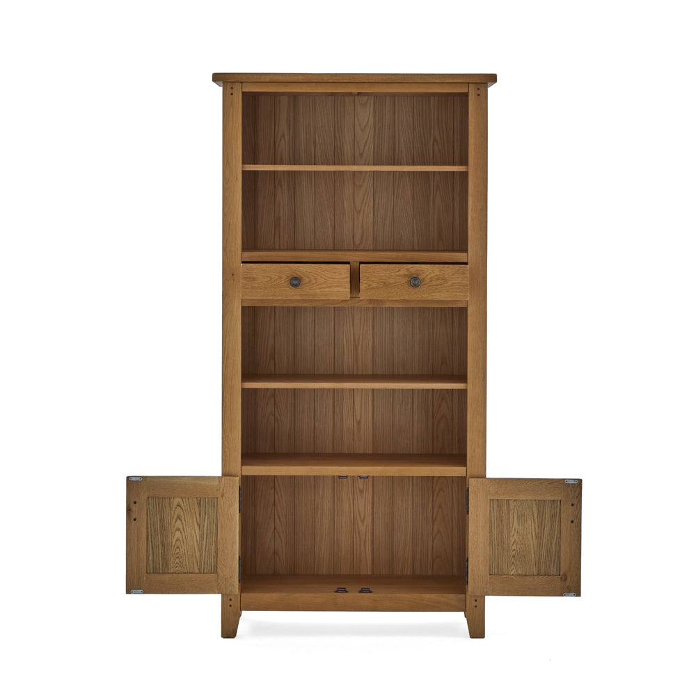Burford Display Bookcase From front with bottom doors open