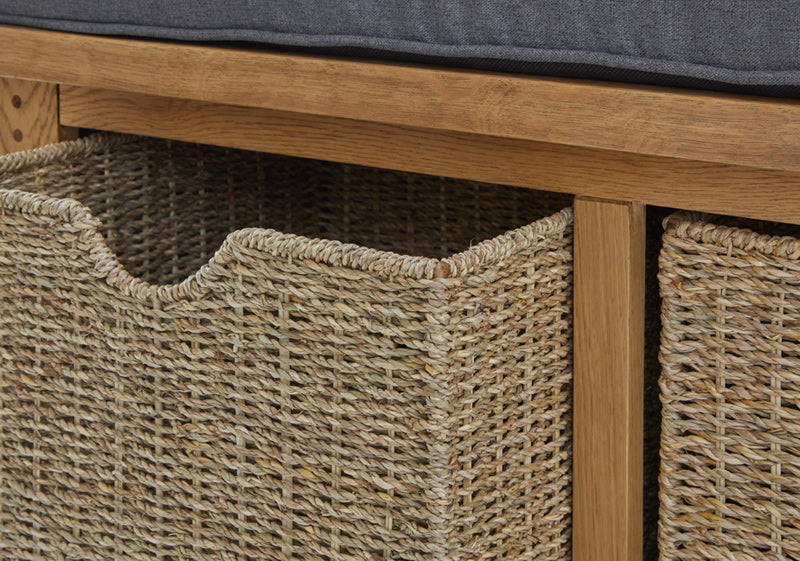 Burford Hallway Bench with Baskets - Detail on Baskets
