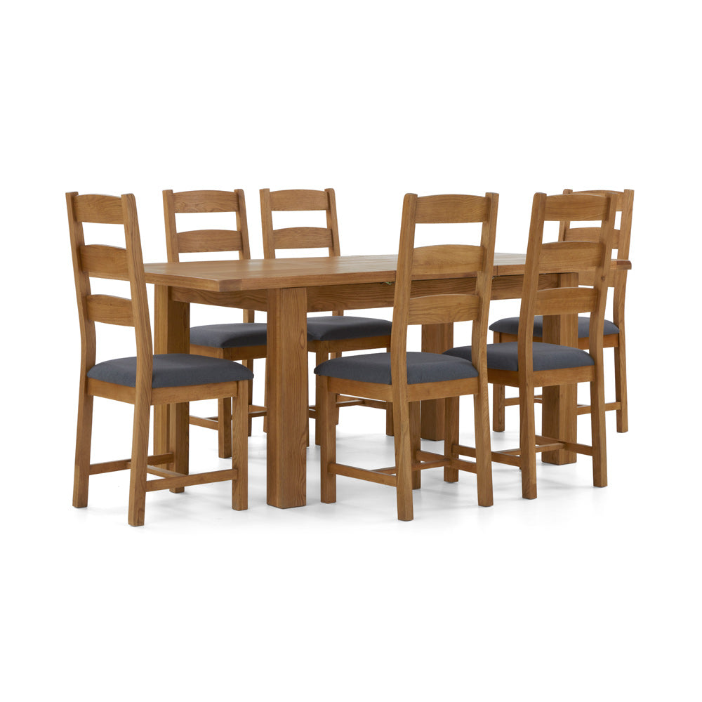 Small Butterfly Extending Table with 6 chairs and extension in place - Angled