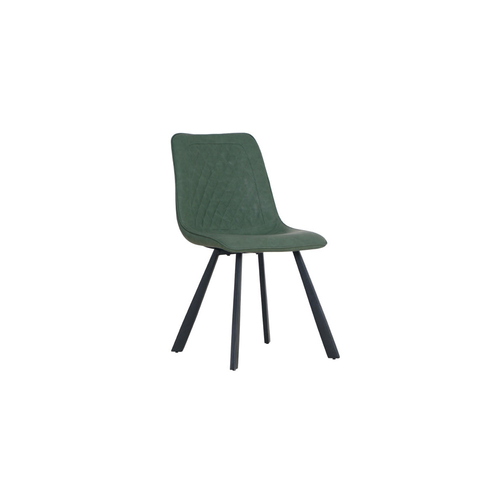 Green chair with black legs on a white background