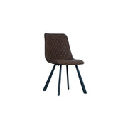 Brown quilted chair with black legs on a white background