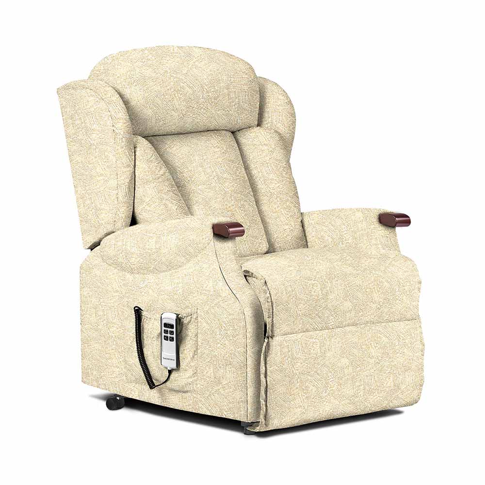 Beige / cream lift and rise recliner chair with remote control on a white background