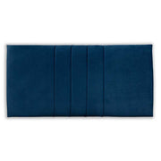 Blue fabric headboard with pleated design on a white background