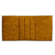 Mustard yellow / tumeric velvet upholstered headboard with a soft texture on a white background
