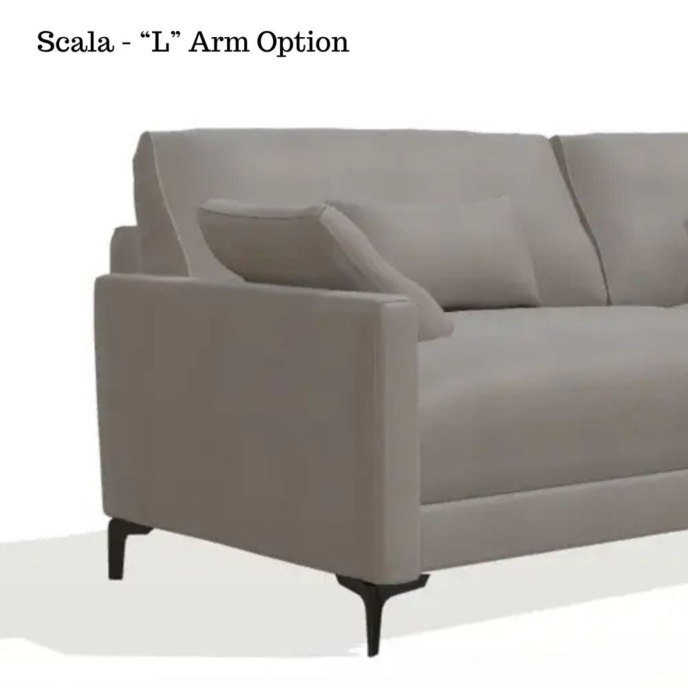 Gray sofa with 'L' arm option on a white background