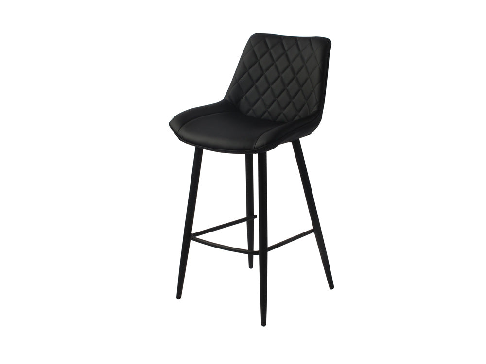 4 Legged Bar Stool with Black Legs and Black PU. Diamond Shape stitching