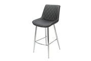 4 Legged Bar Stool with Chrome Legs and Black PU. Diamond Shape stitching