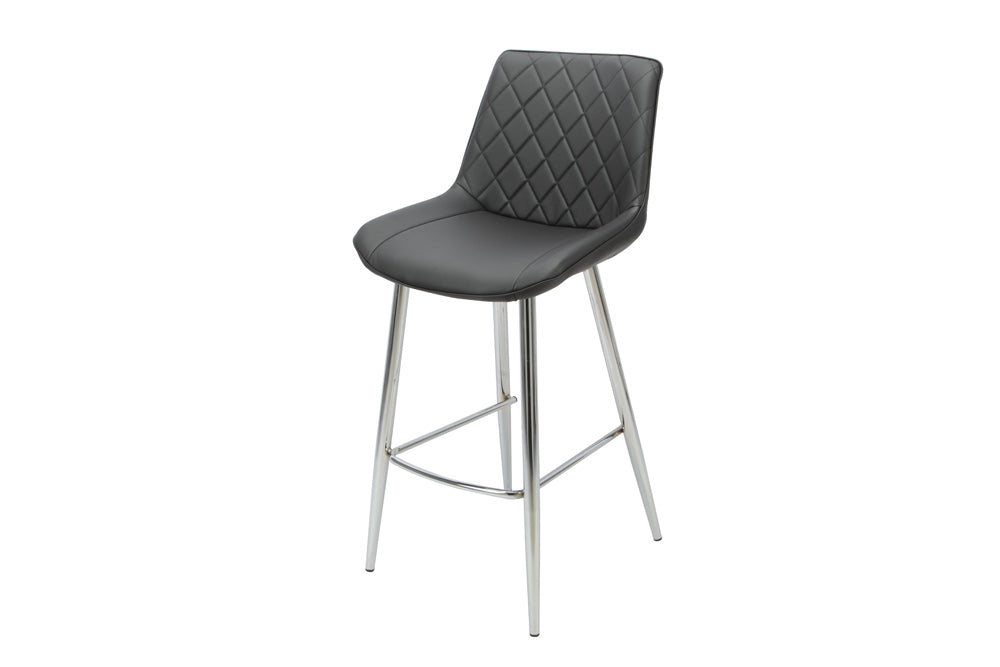 4 Legged Bar Stool with Chrome Legs and Black PU. Diamond Shape stitching
