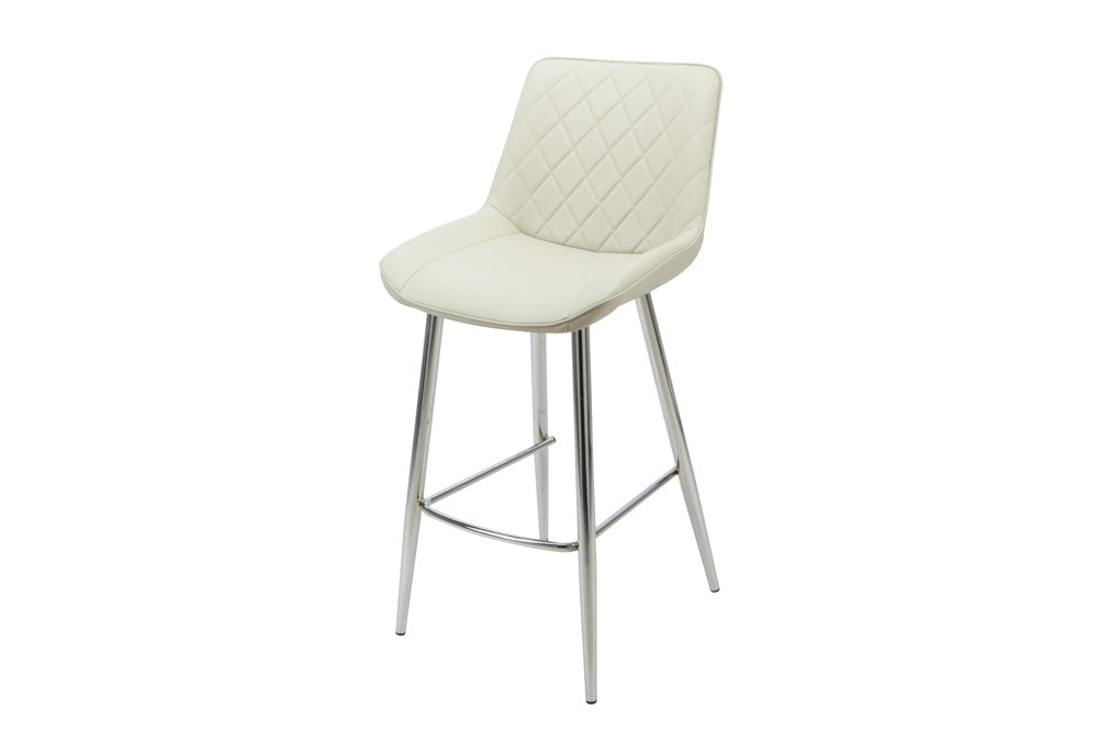 4 Legged Bar Stool with Chrome Legs and Taupe PU. Diamond Shape stitching