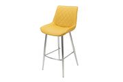 4 Legged Bar Stool with Chrome Legs and Yellow PU. Diamond Shape stitching