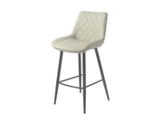 Taupe PU Bar Stool with black legs. Diamond shape stitching on back of seat.