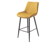Yellow PU Bar Stool with black legs. Diamond shape stitching on back of seat.