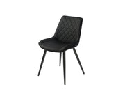 Black PU Dining Chair with black legs. Diamond shape stitching on back of seat.