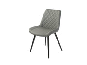 Grey PU Dining Chair with black legs. Diamond shape stitching on back of seat.