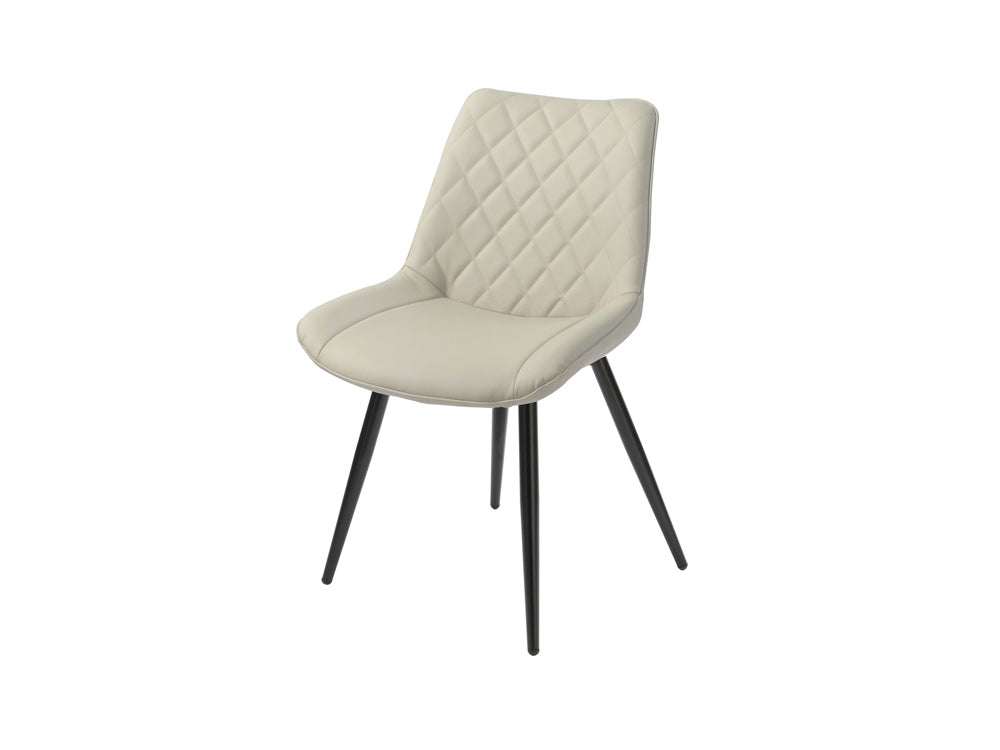 Taupe PU Dining Chair with black legs. Diamond shape stitching on back of seat.