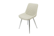 Taupe PU Dining Chair with Chrome legs. Diamond shape stitching on back of seat.