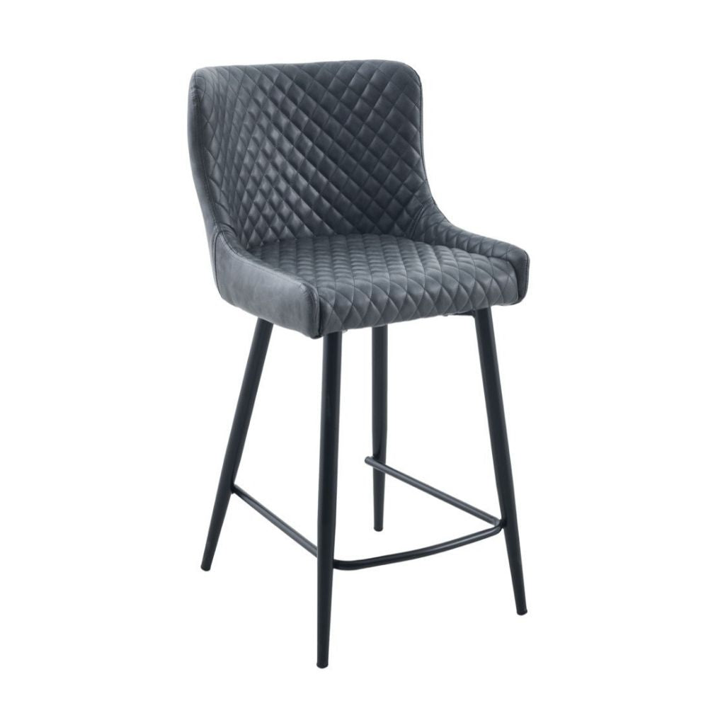 Talia Charcoal Grey PU leather Bar Stool With Diamond Stitching and black legs