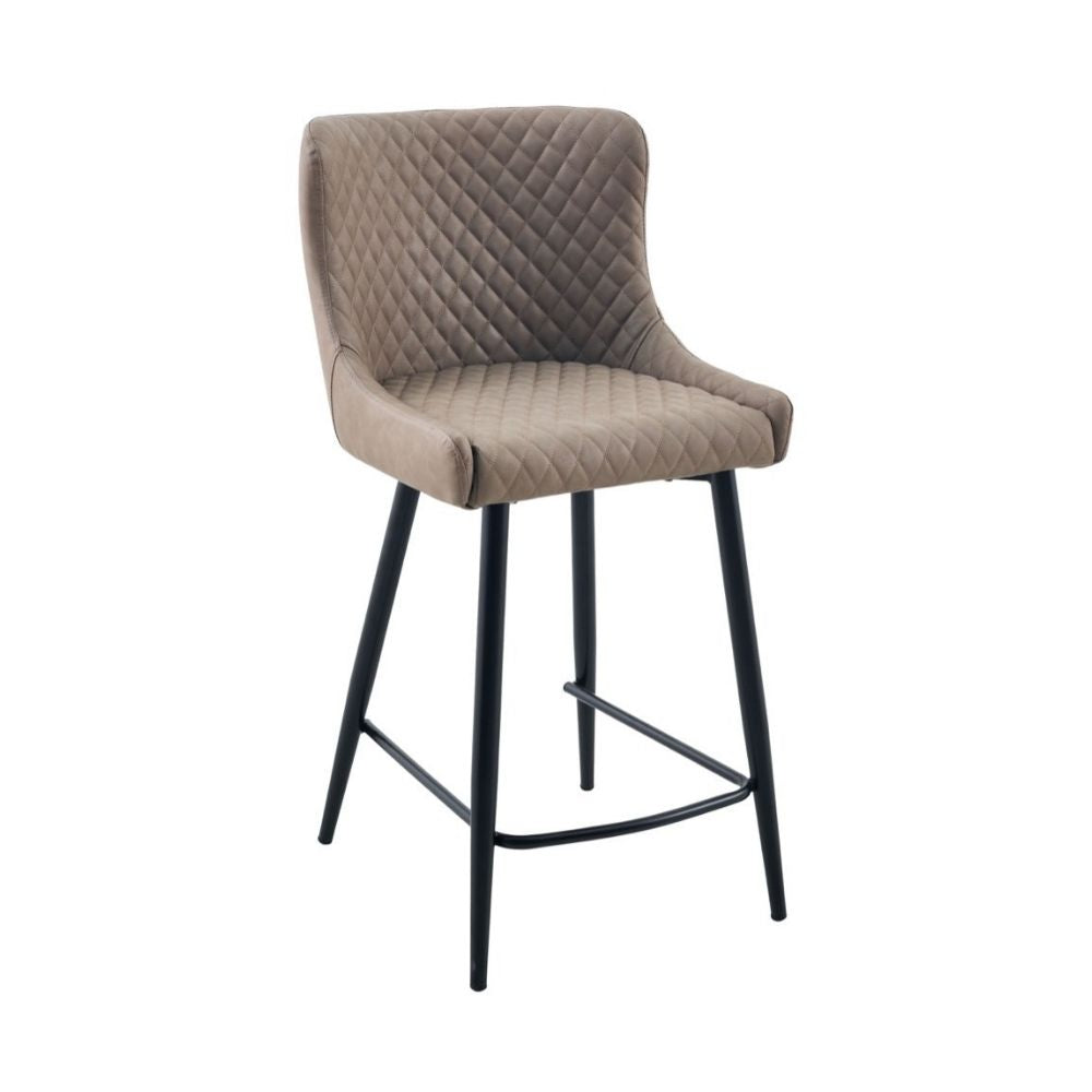 Talia Taupe PU leather Bar Stool With Diamond Stitching and black legs