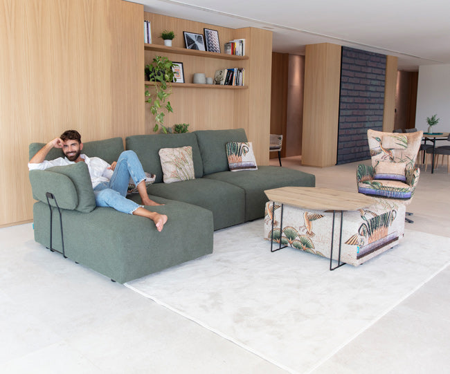 Green Teseo Chaise Sofa with Model