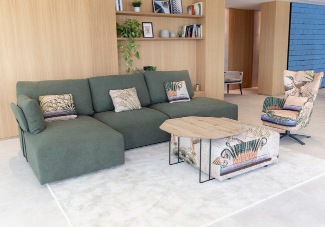 FTeseo Sofa By Fama in Green with Kylian Swivel Chair to match