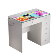 Vanitii 6-Drawer Vanity Unit Dressing Table with Glass Top and LED Lighting – Gloss White Finish